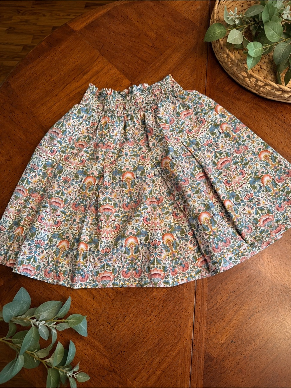 💓💚BURU Floral Smocked Waist Cotton Skirt Women’s Medium Cottagecore Lined💚💓